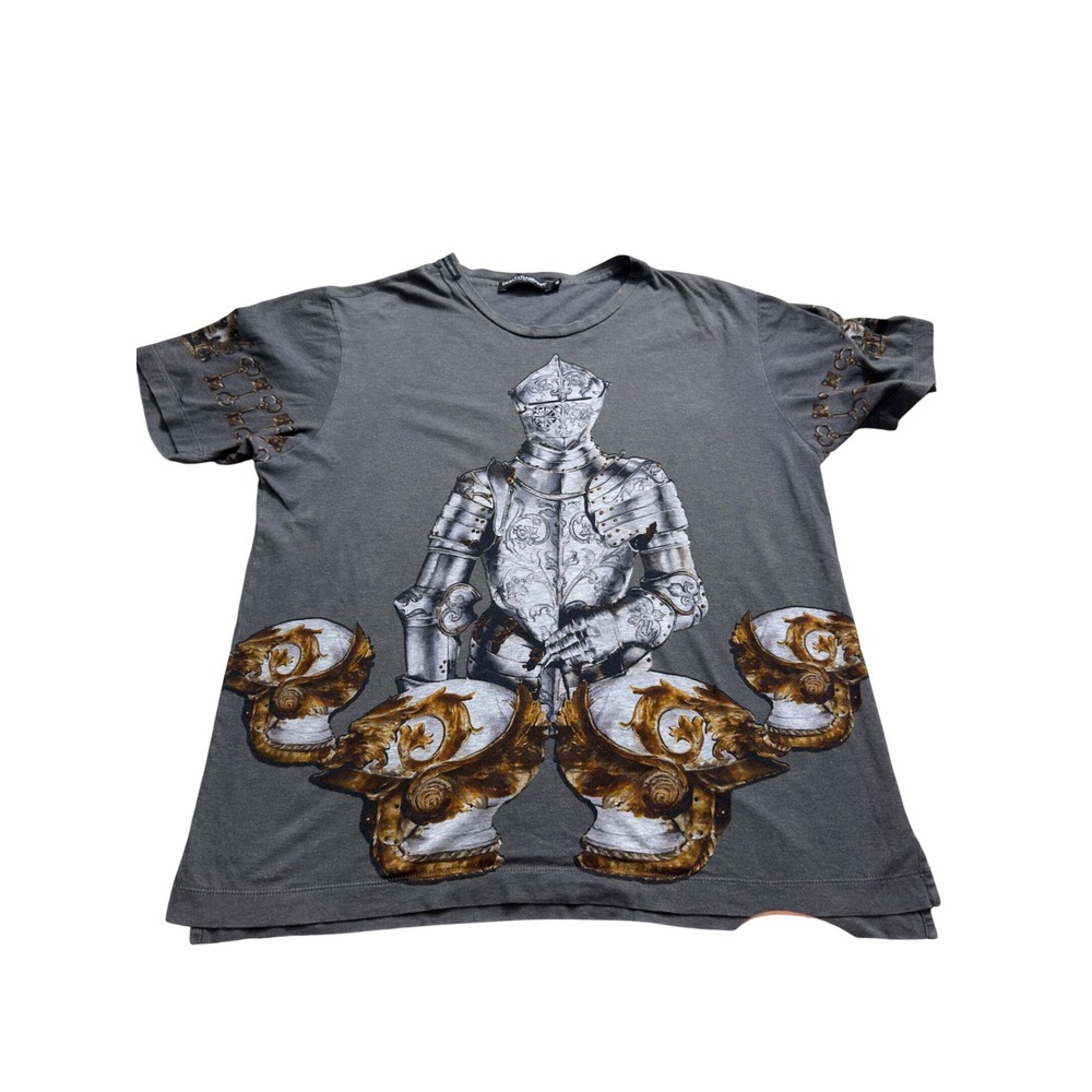 Dolce & Gabbana Knight Armor Graphic T-Shirt Gray Mens Size 48 Made in Italy
